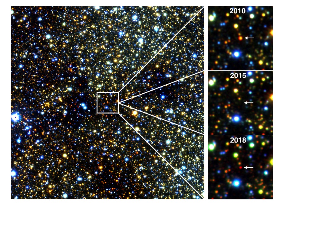 Infrared images of a red giant star about 30,000 light years away.